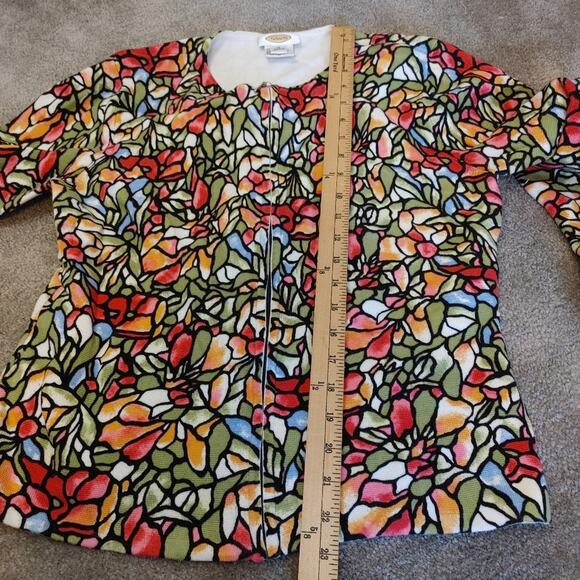 Talbots Size Medium Cotton Zipper Stained Glass Sweater Abstract Floral Print - Picture 4 of 9
